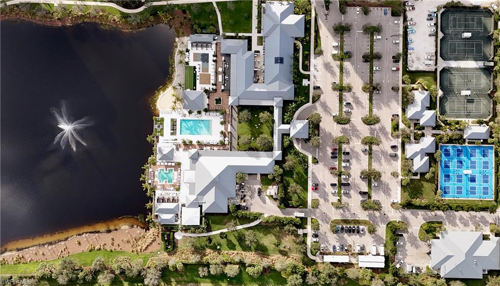 Aerial view of a nearby body of water