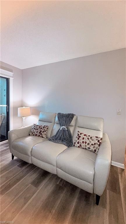 Living area featuring baseboards and wood finished floors