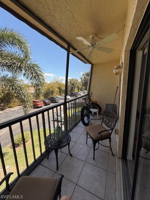 Balcony with a ceiling fan