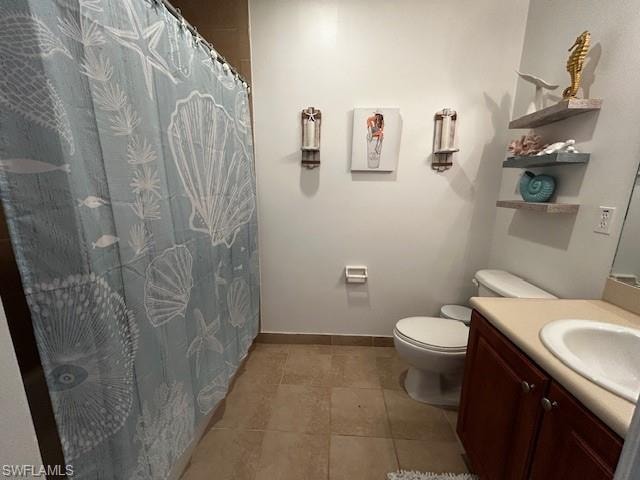 Bathroom with vanity and a shower with shower curtain