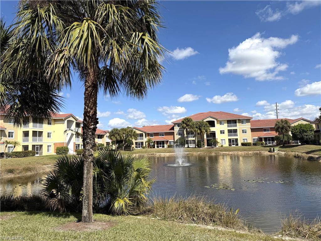 View of the lake and fountain behind the condo