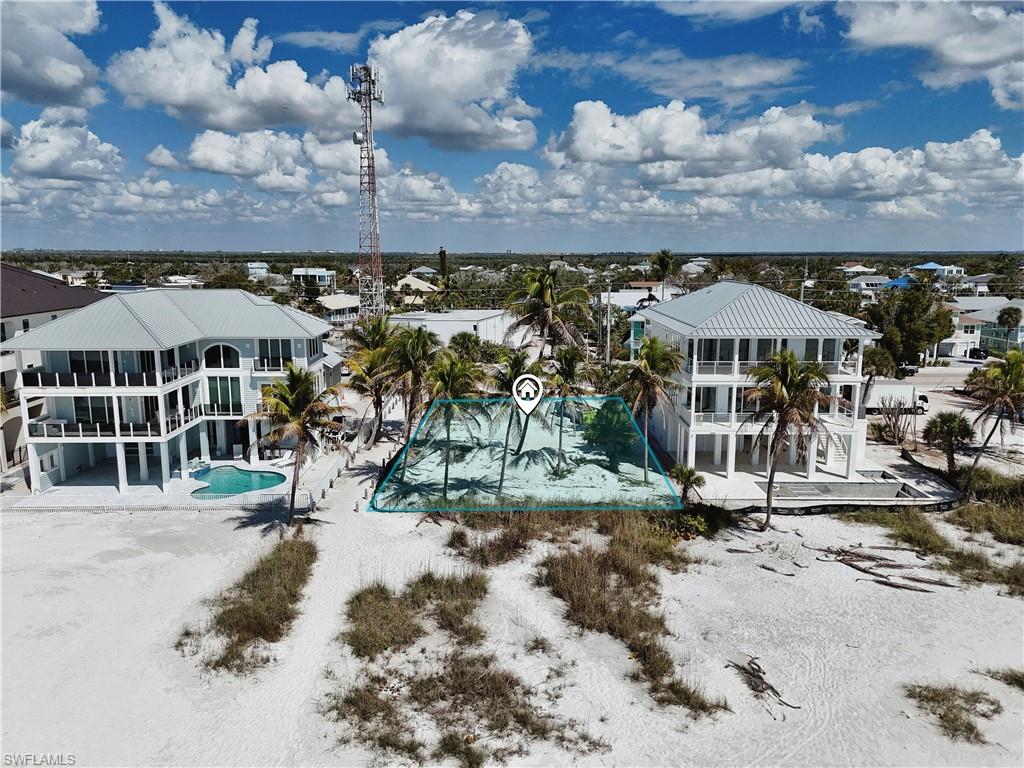 Aerial view of residential area with a pool area