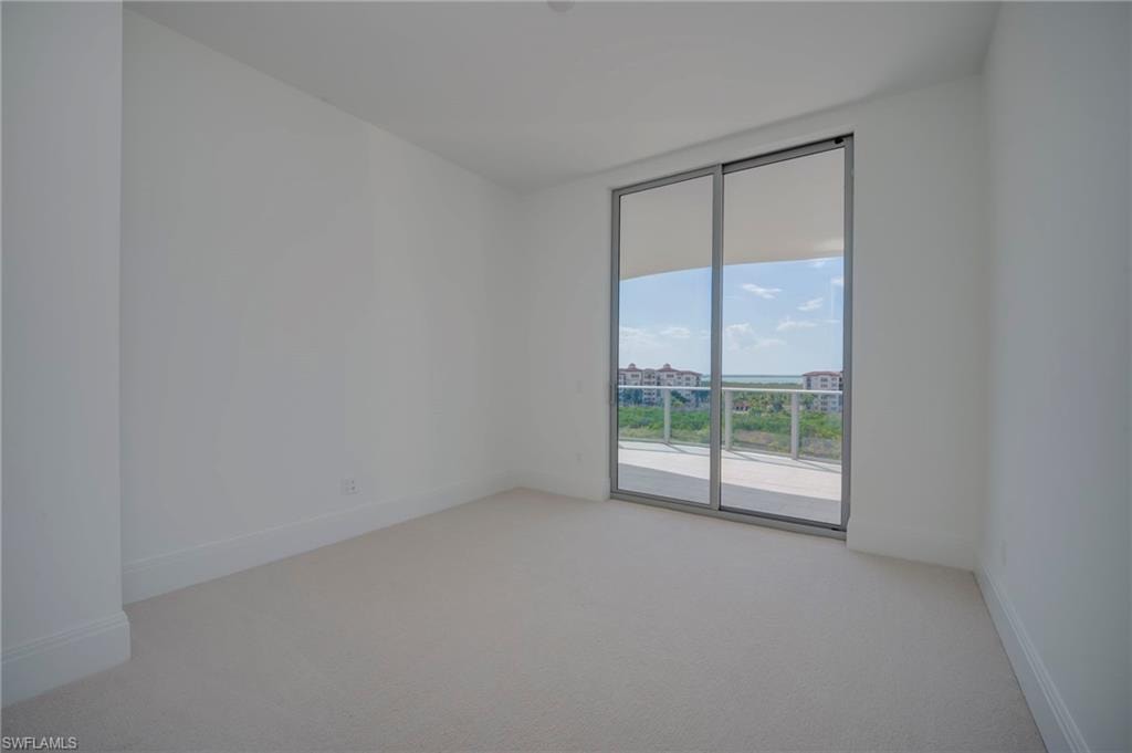 Unfurnished room with light carpet and baseboards