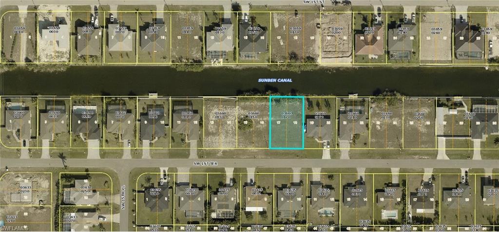 Aerial overview of property's location featuring property boundaries highlighted