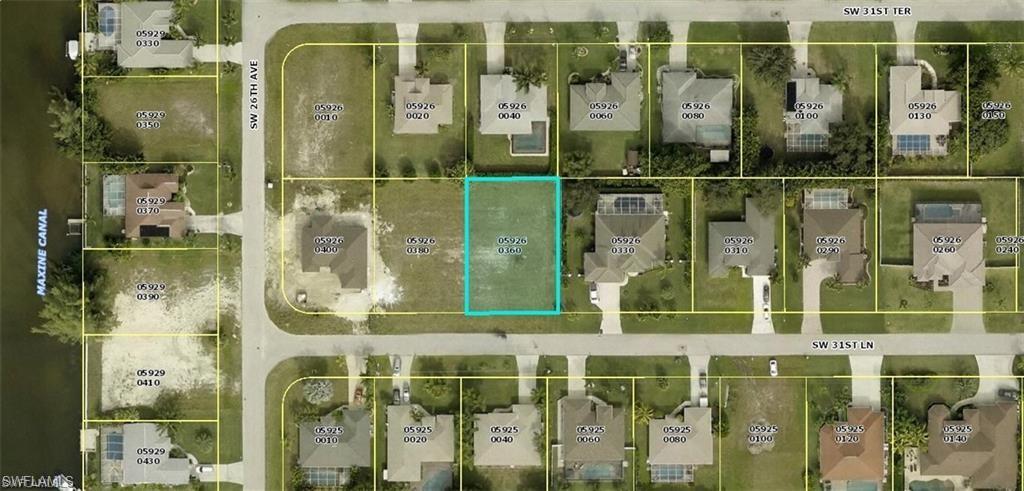 Aerial view of property's location featuring property parcel outlined