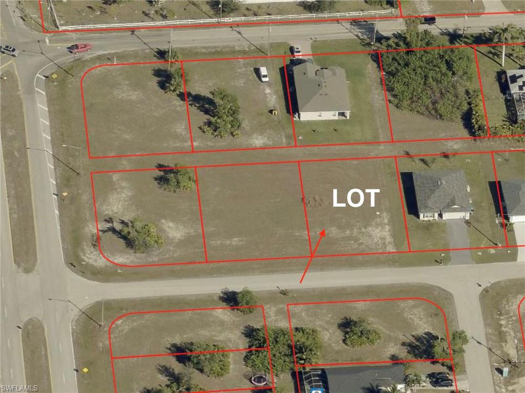 Aerial view of property's location with property parcel outlined