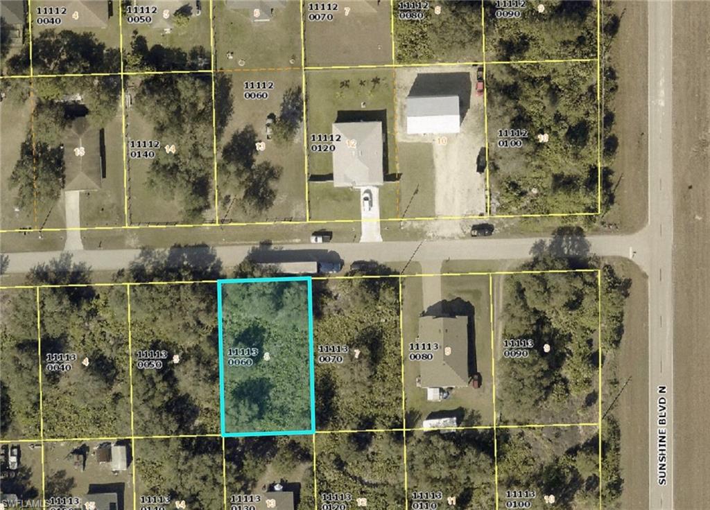 Aerial overview of property's location with property boundaries highlighted