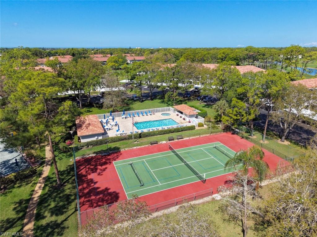 Drone / aerial view of a pool