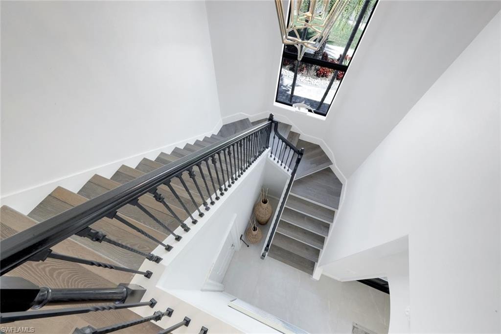 Staircase with a high ceiling