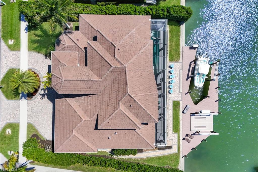 Aerial view of a nearby body of water