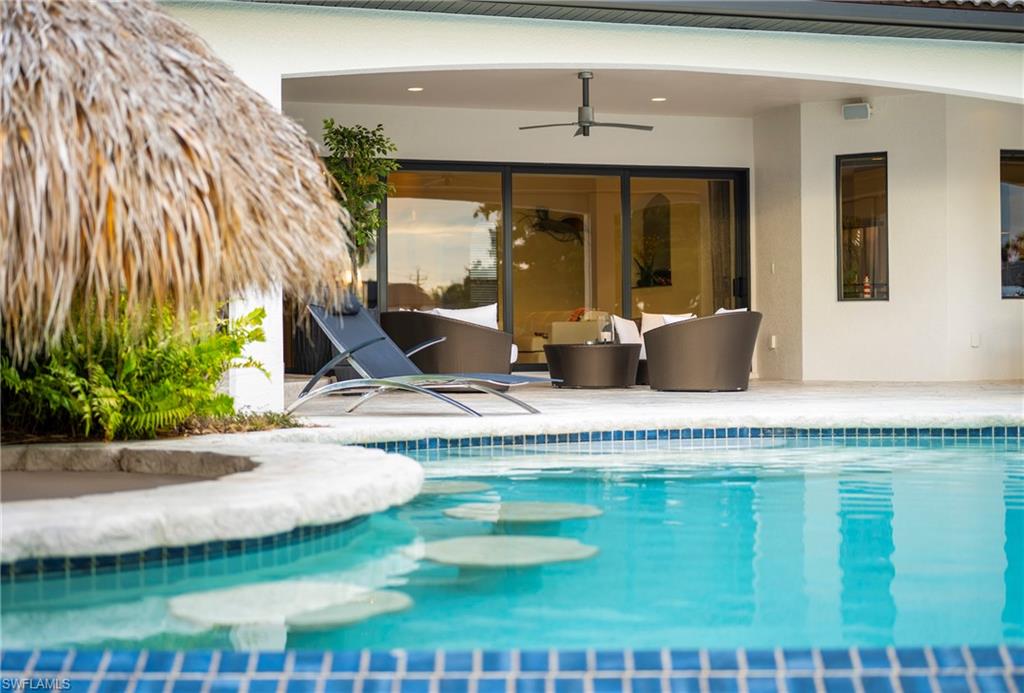 Outdoor pool with a patio