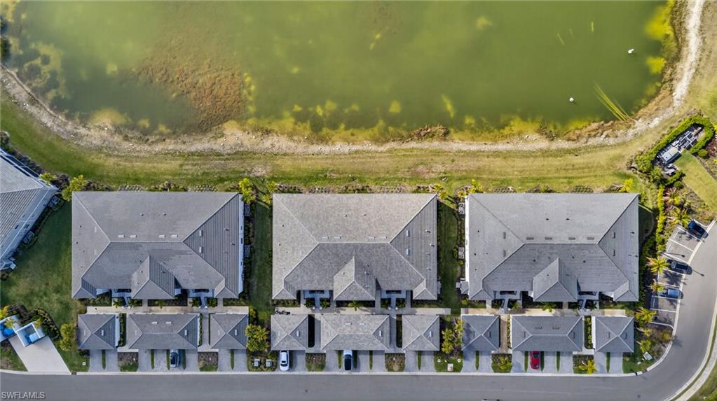 Bird's eye view of a nearby body of water