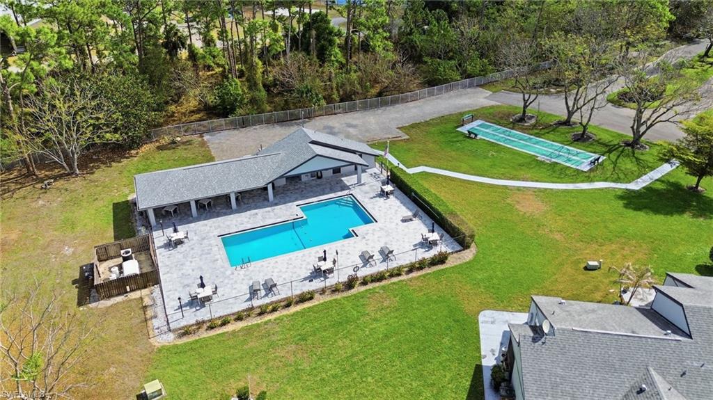 Drone / aerial view of a pool