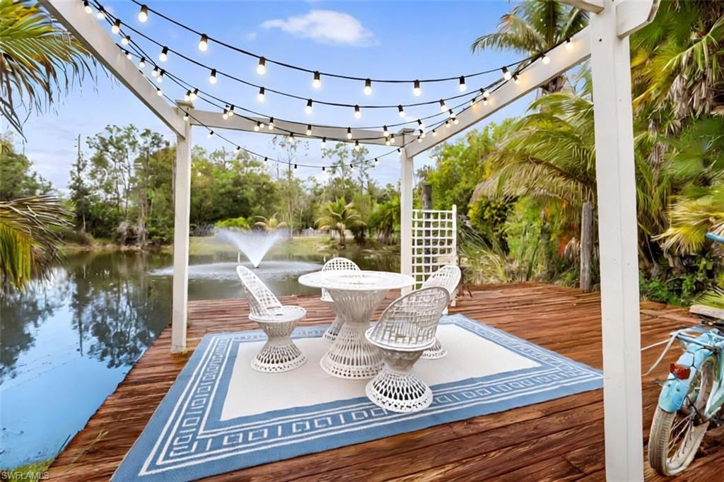 Existing deck area with Pergola, virtually staged