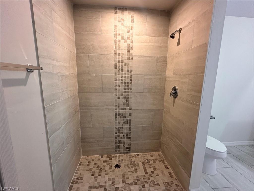 Bathroom with toilet and a stall shower