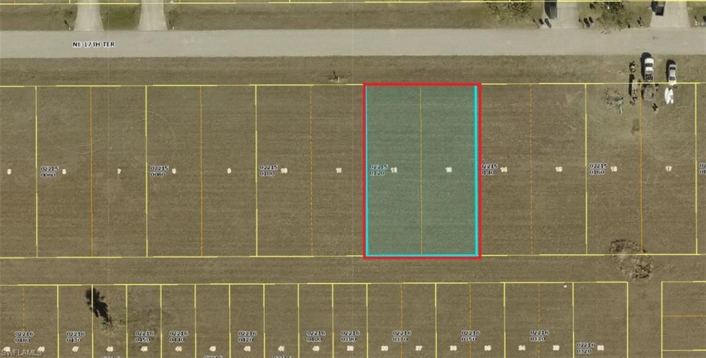 Aerial view of property's location featuring property parcel outlined