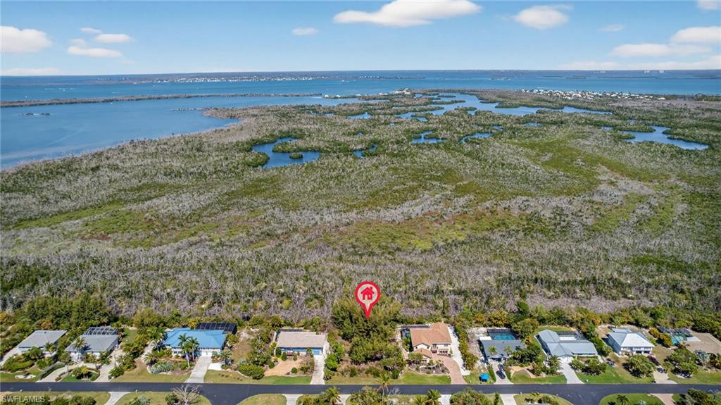 Aerial view of a nearby body of water
