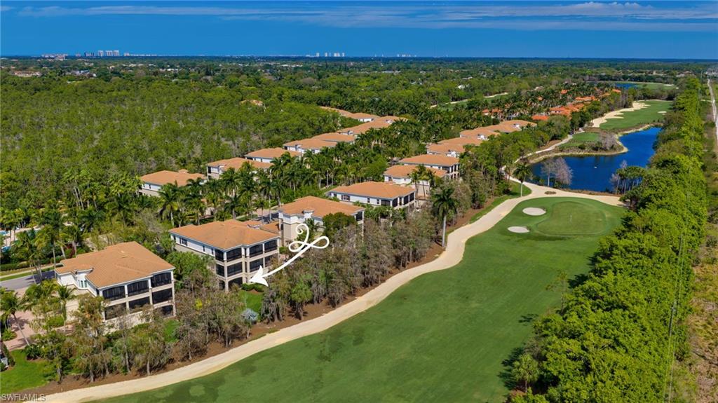 Aerial view of 2nd hole on Gold Course and view of Unit 101 first floor corner condo