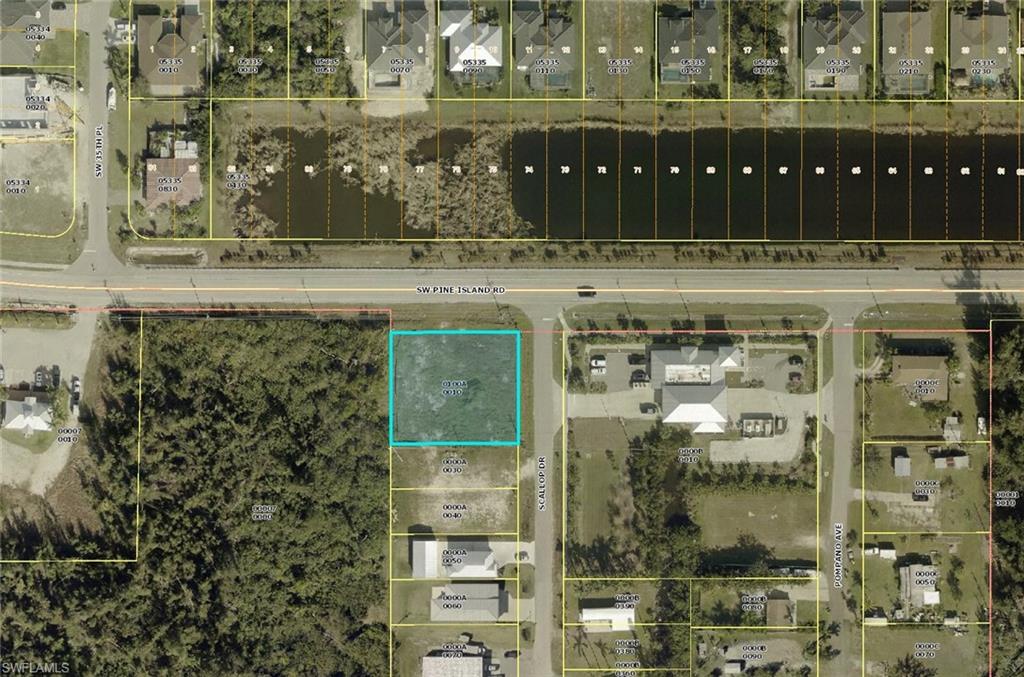 Aerial view of property's location with property parcel outlined