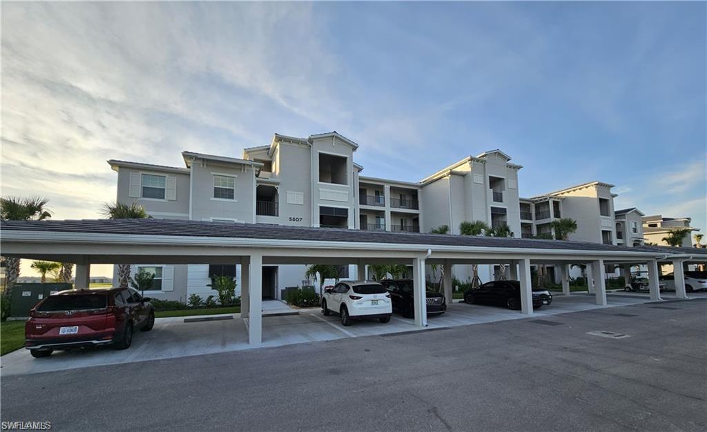 View of covered parking lot