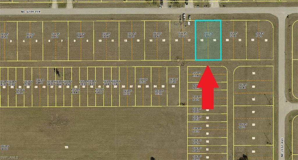 Aerial overview of property's location with property parcel outlined