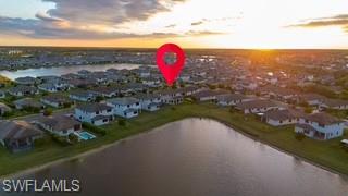 Aerial view at dusk of a water view
