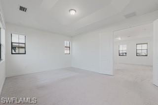 Unfurnished room with healthy amount of natural light and light colored carpet