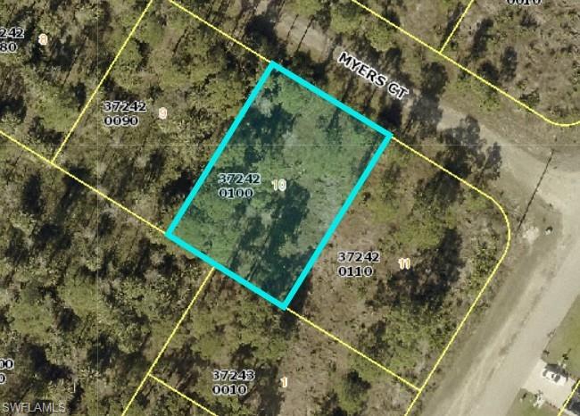 Aerial view of property's location with property parcel outlined