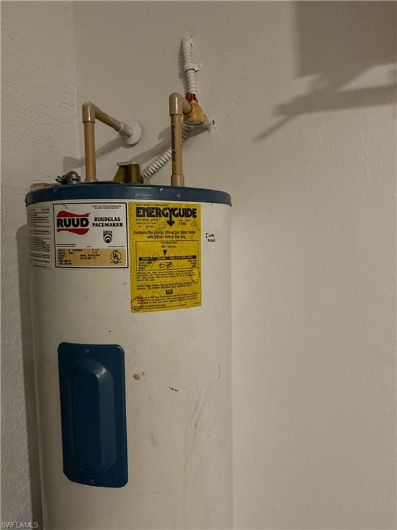 Detailed view of electric water heater and a textured wall