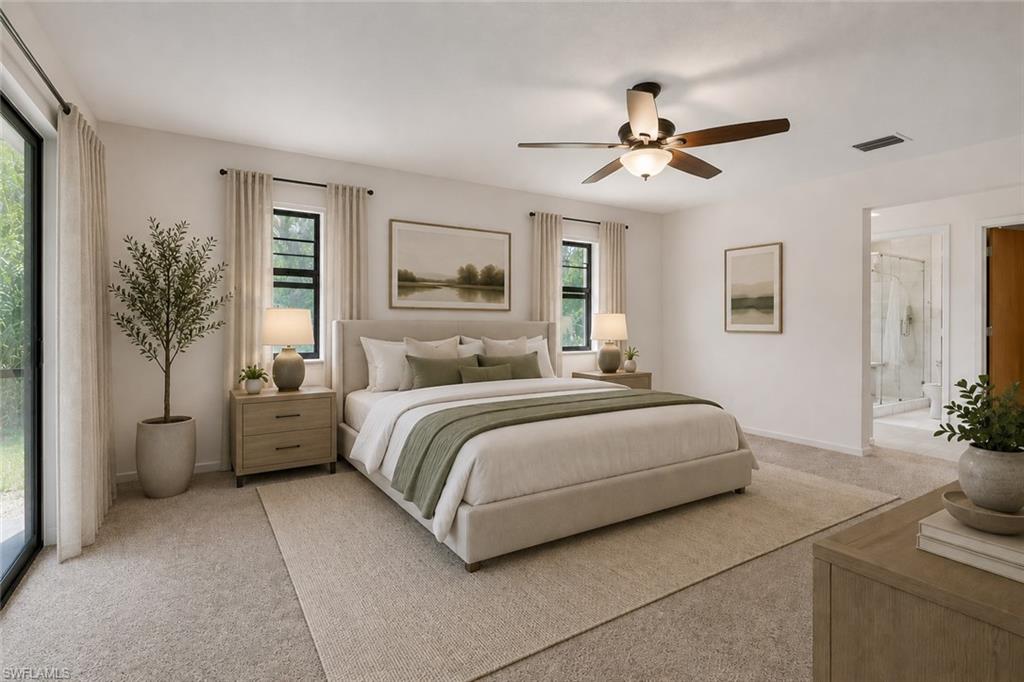 Virtually Staged master bedroom. Spacious master with access to the lanai.