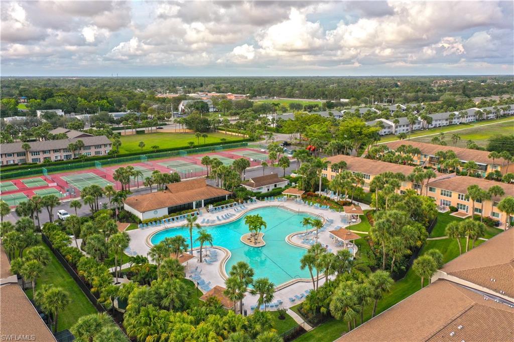 Bird's eye view of a pool area