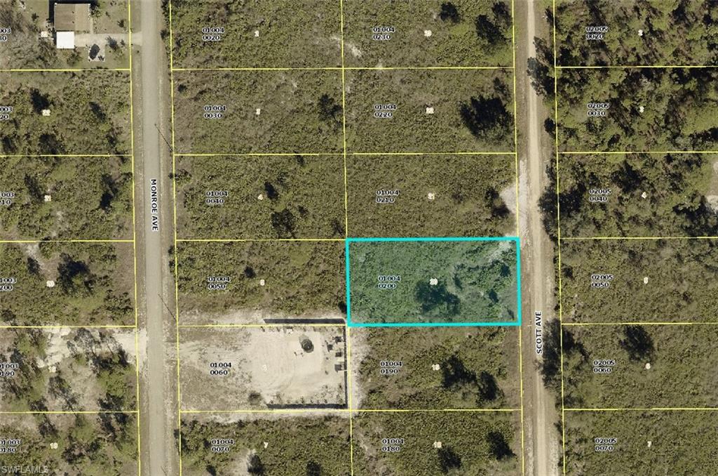 Aerial overview of property's location with property boundaries highlighted
