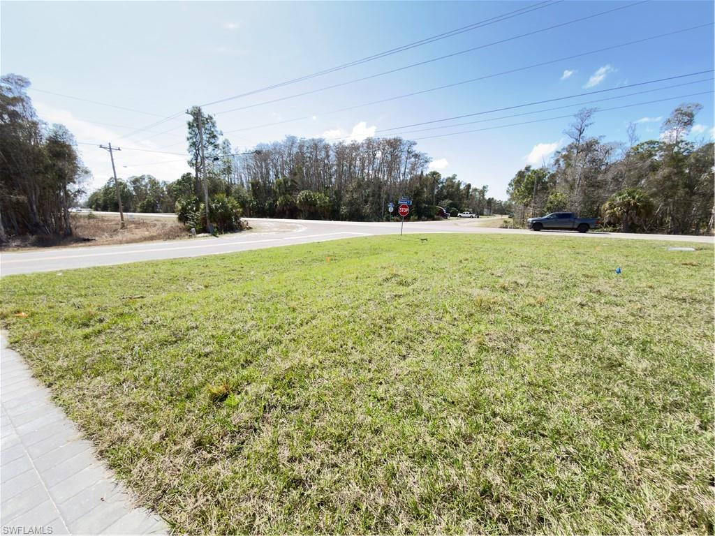 View of green lawn with view of wooded area