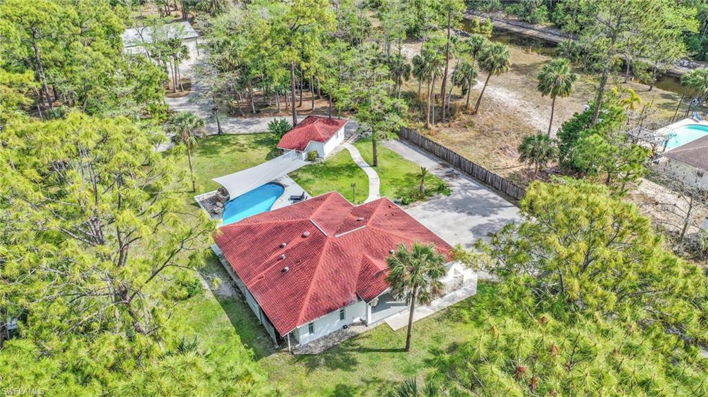 Drone / aerial view of a pool area