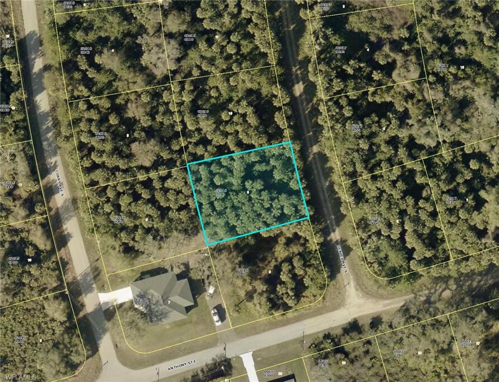 Aerial map of property and surrounding area featuring property parcel outlined