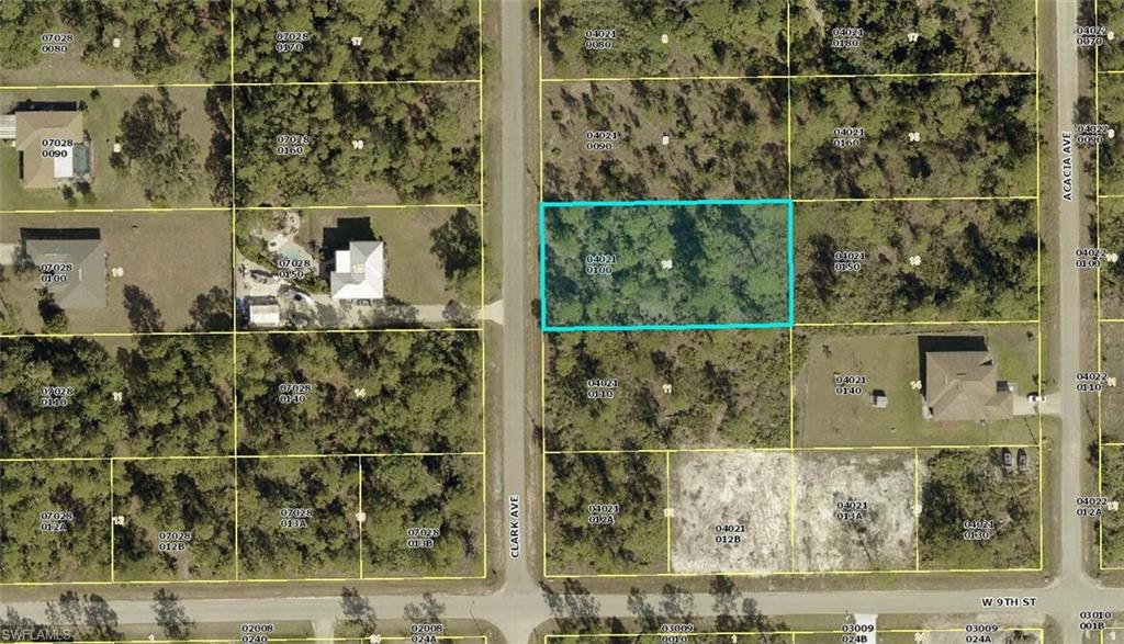 Aerial view of property's location with property parcel outlined