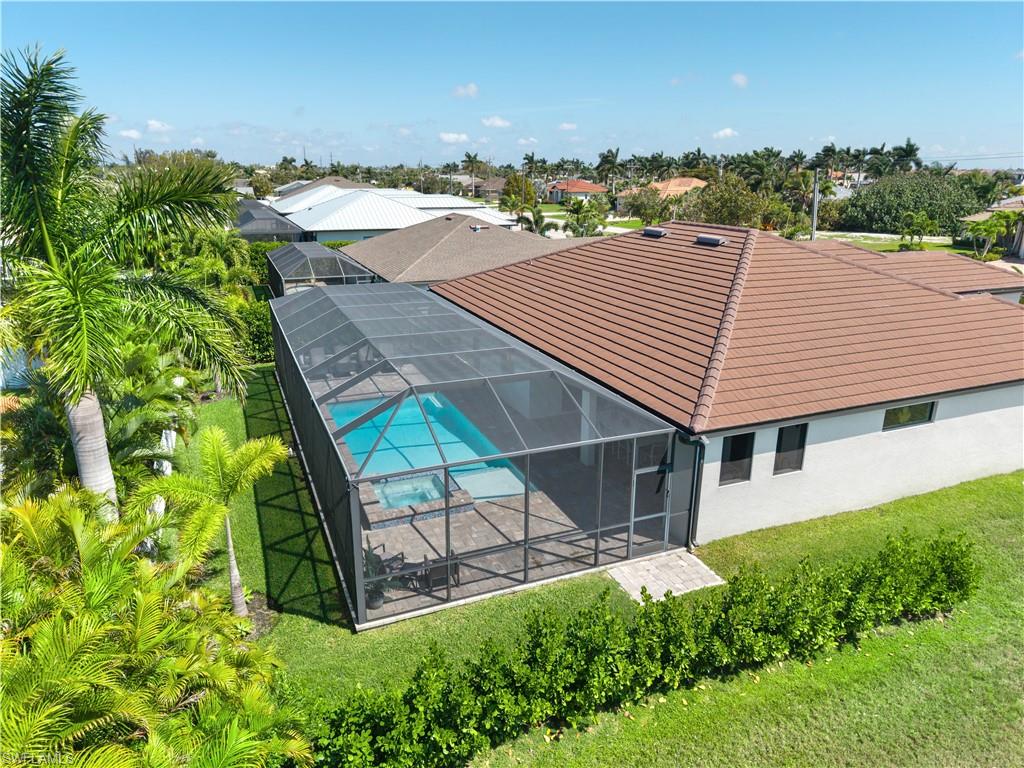 Drone / aerial view of a pool area