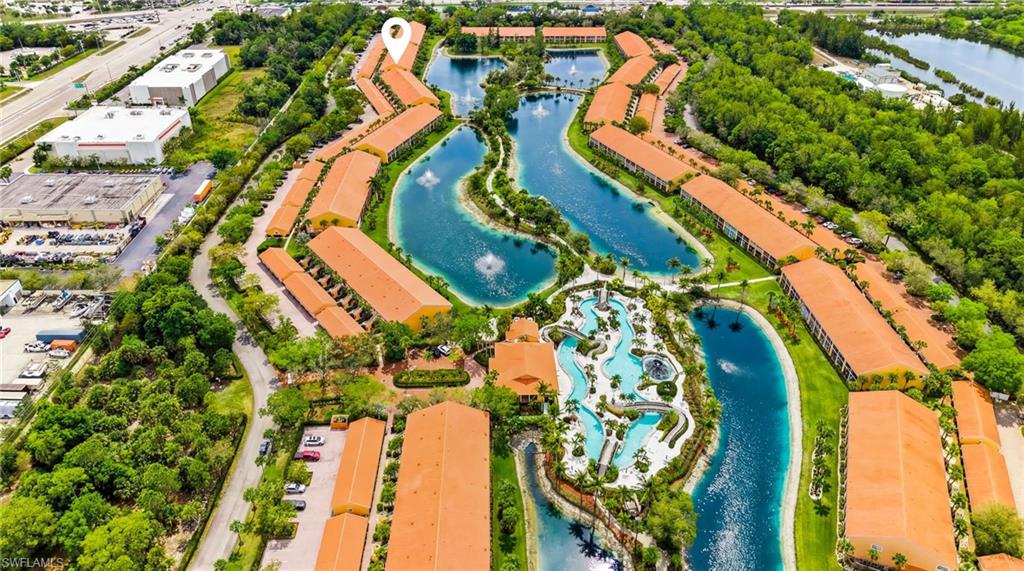 Bird's eye view of a nearby body of water