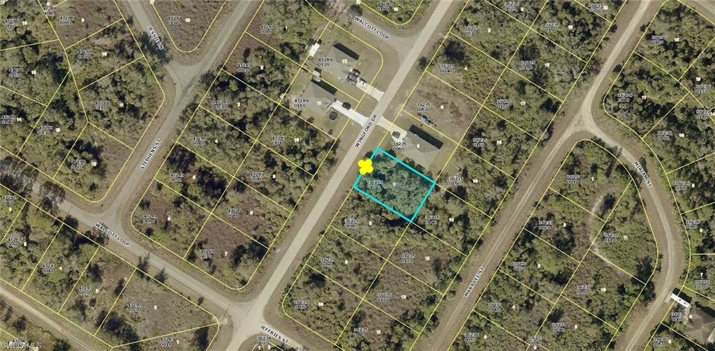 Aerial map of property and surrounding area with property parcel outlined