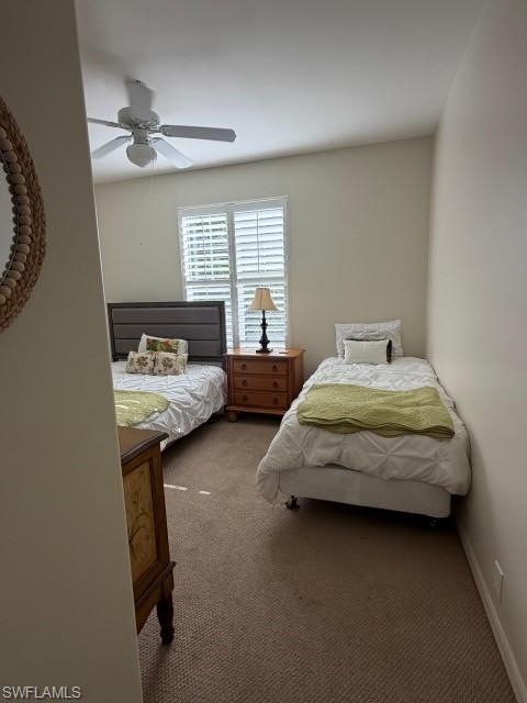 Bedroom featuring carpet flooring and ceiling fan