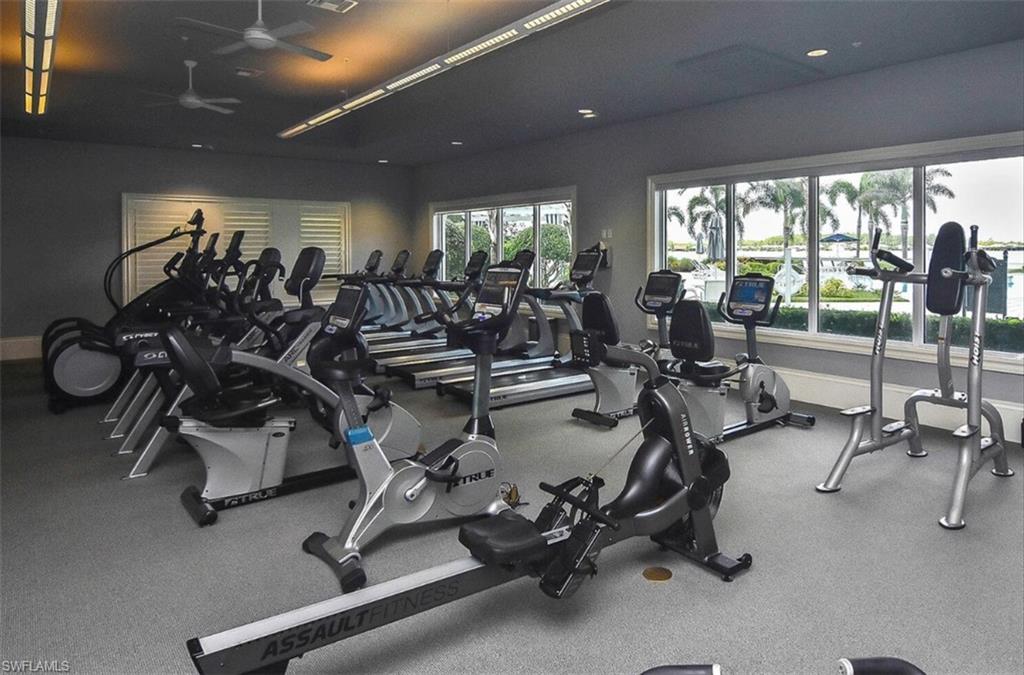 Gym with a ceiling fan
