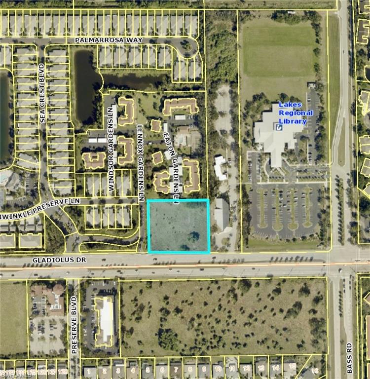 Aerial map of property and surrounding area with property parcel outlined