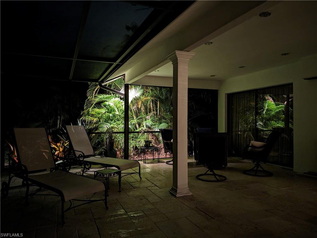 View of patio at twilight