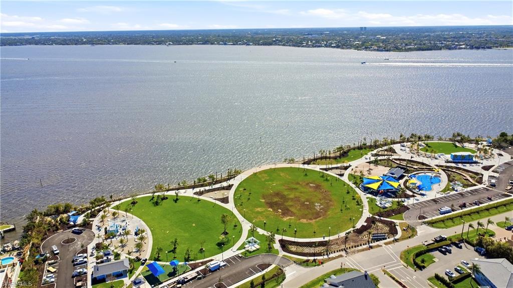 Aerial view of a nearby body of water