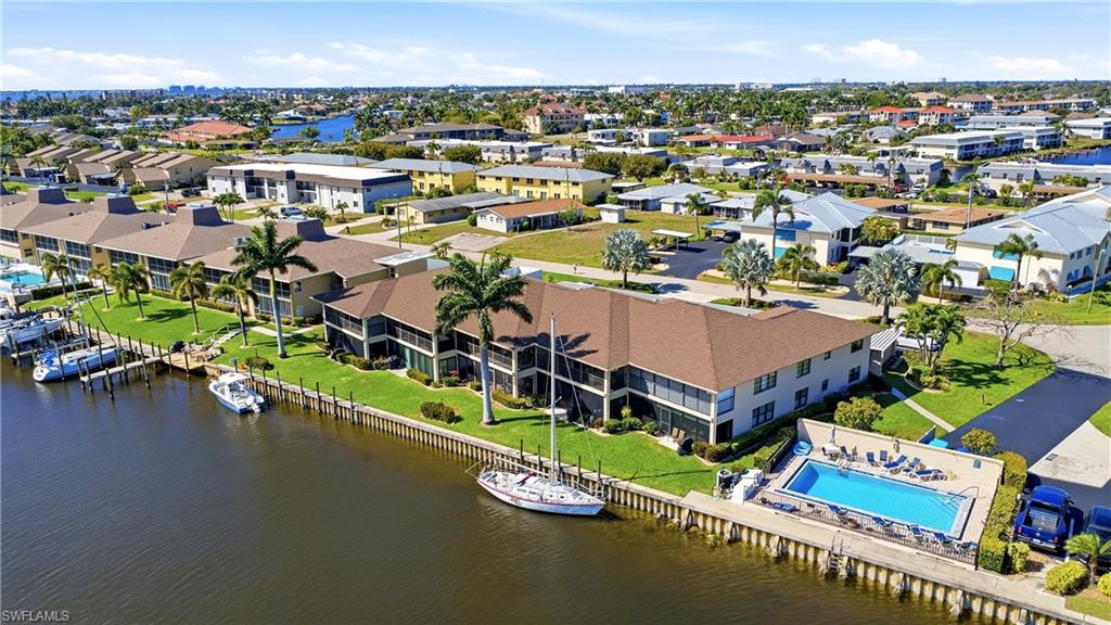 Aerial view of a nearby body of water