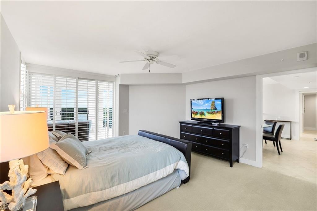 Bedroom featuring carpet floors and ceiling fan