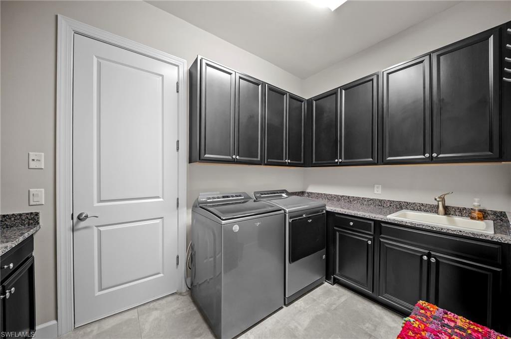 Laundry room featuring cabinet space and washing machine and clothes dryer