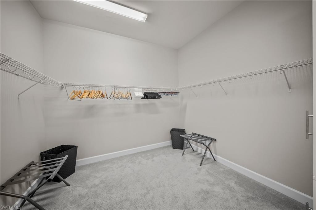 Walk in closet with light carpet