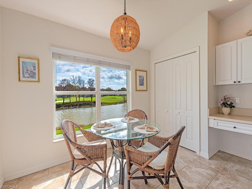 Breakfast area with a water view.