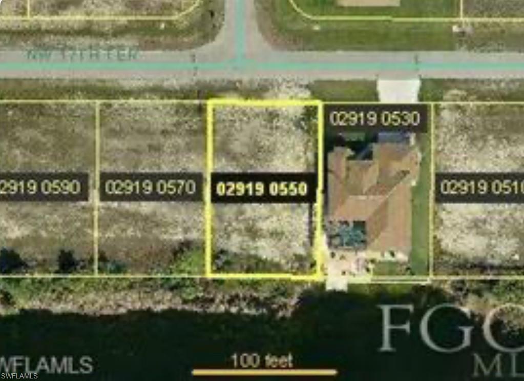Aerial map of property and surrounding area featuring property parcel outlined